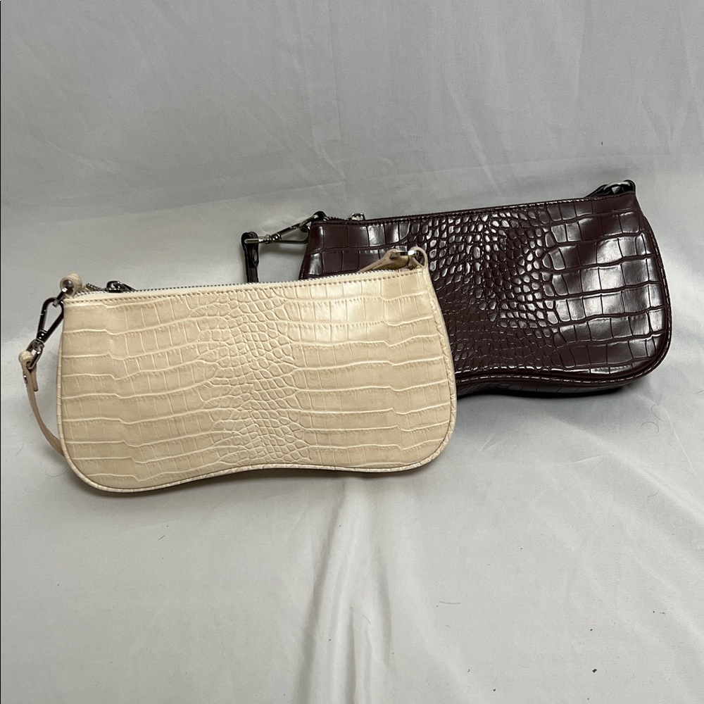 Cream Croc-Embossed Shoulder Bag